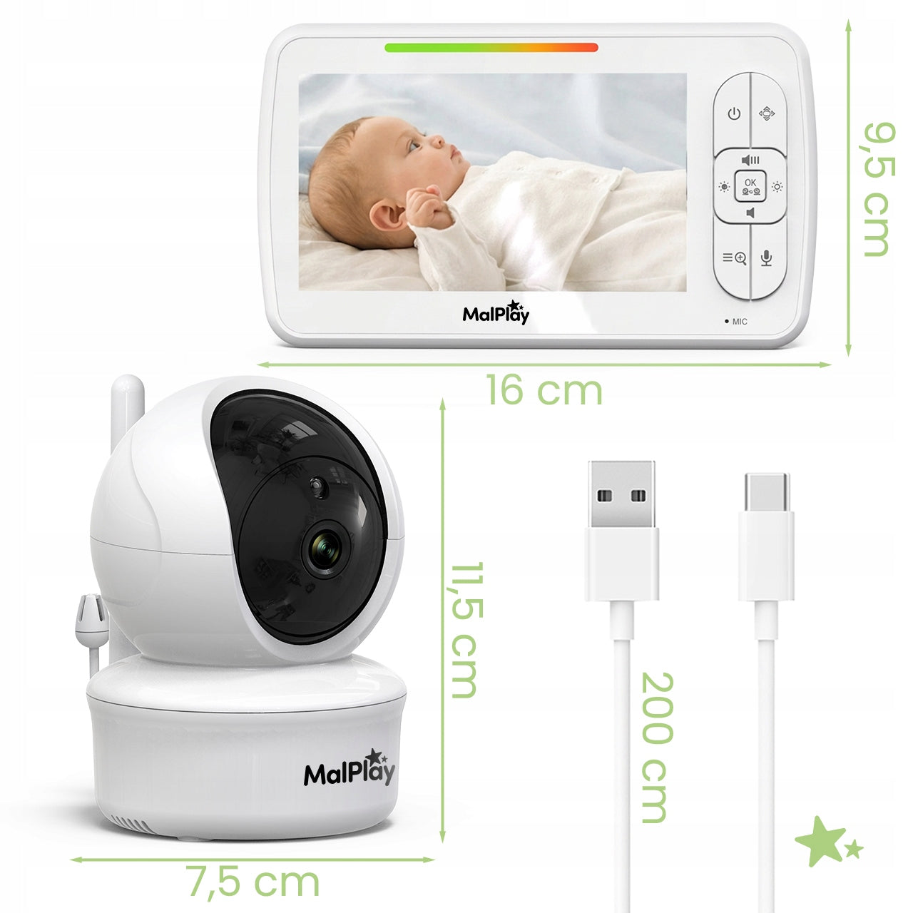 BABY MONITOR WITH CAMERA LIVE MONITOR ROTATING NIGHT MODE VOX LCD Packaging status original