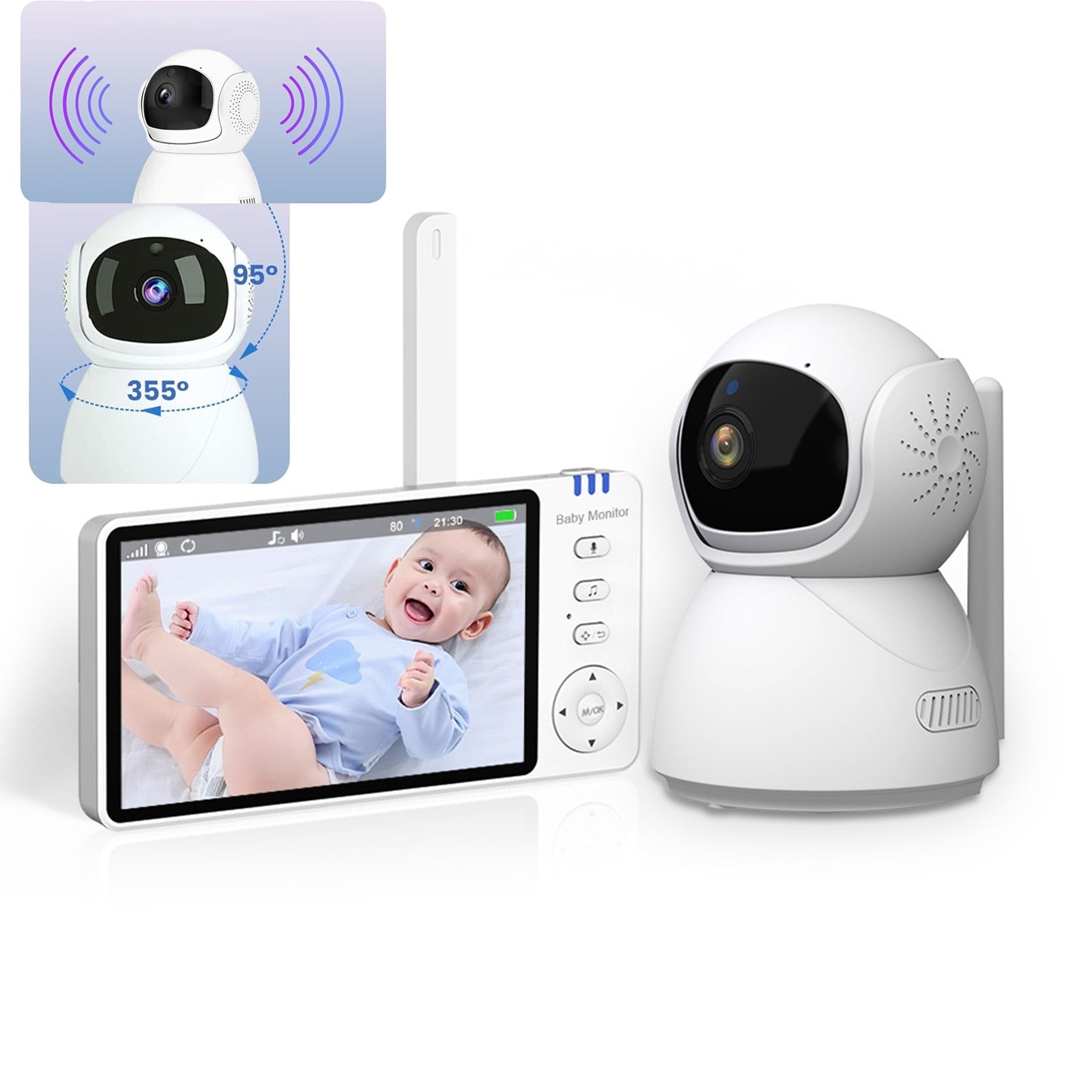 BABY MONITOR WITH CAMERA ROTATING DISPLAY WITH MICROPHO 355° ROTATABLE