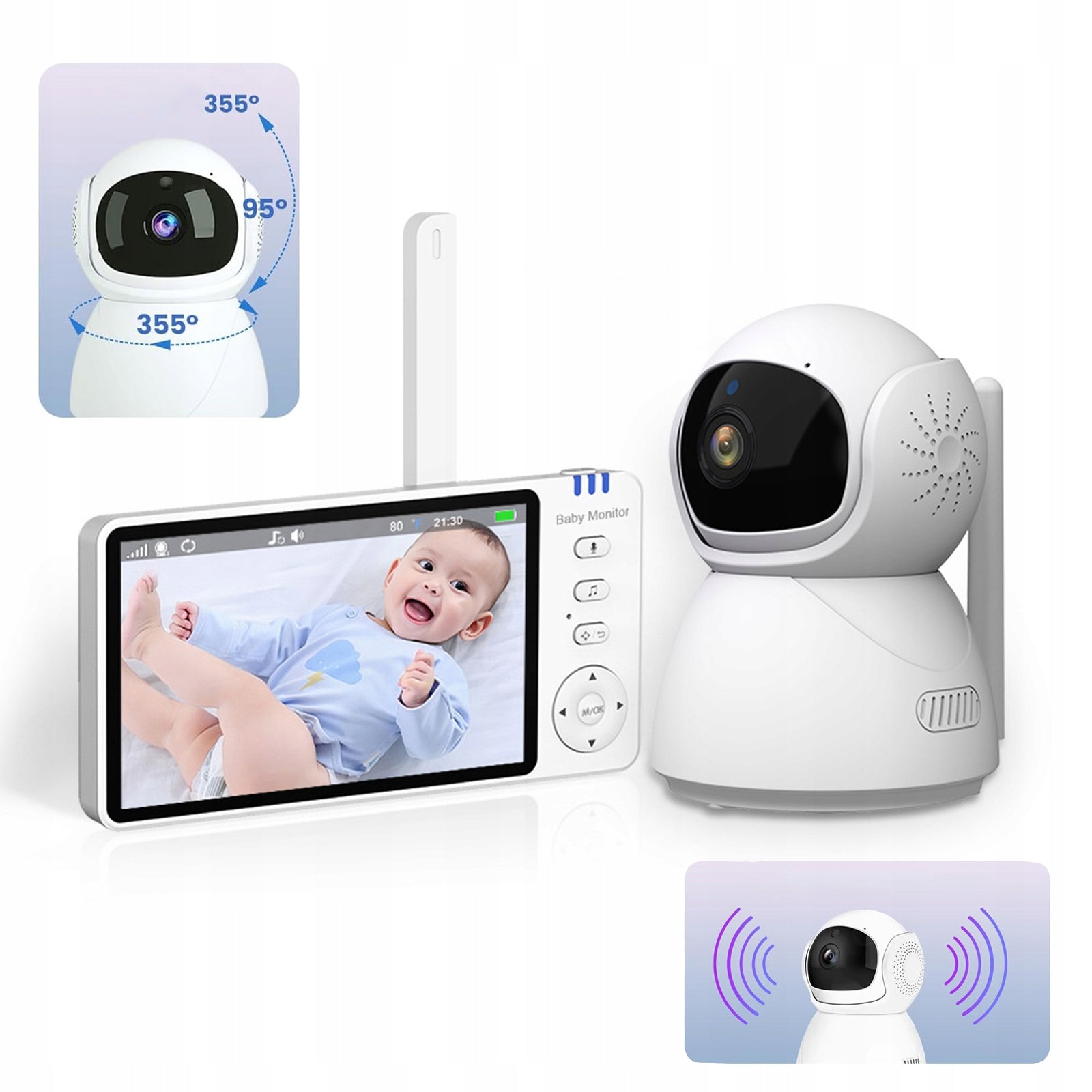 BABY MONITOR WITH CAMERA ROTATING HD DISPLAY WITH MICROPHO 355° ROTATABLE