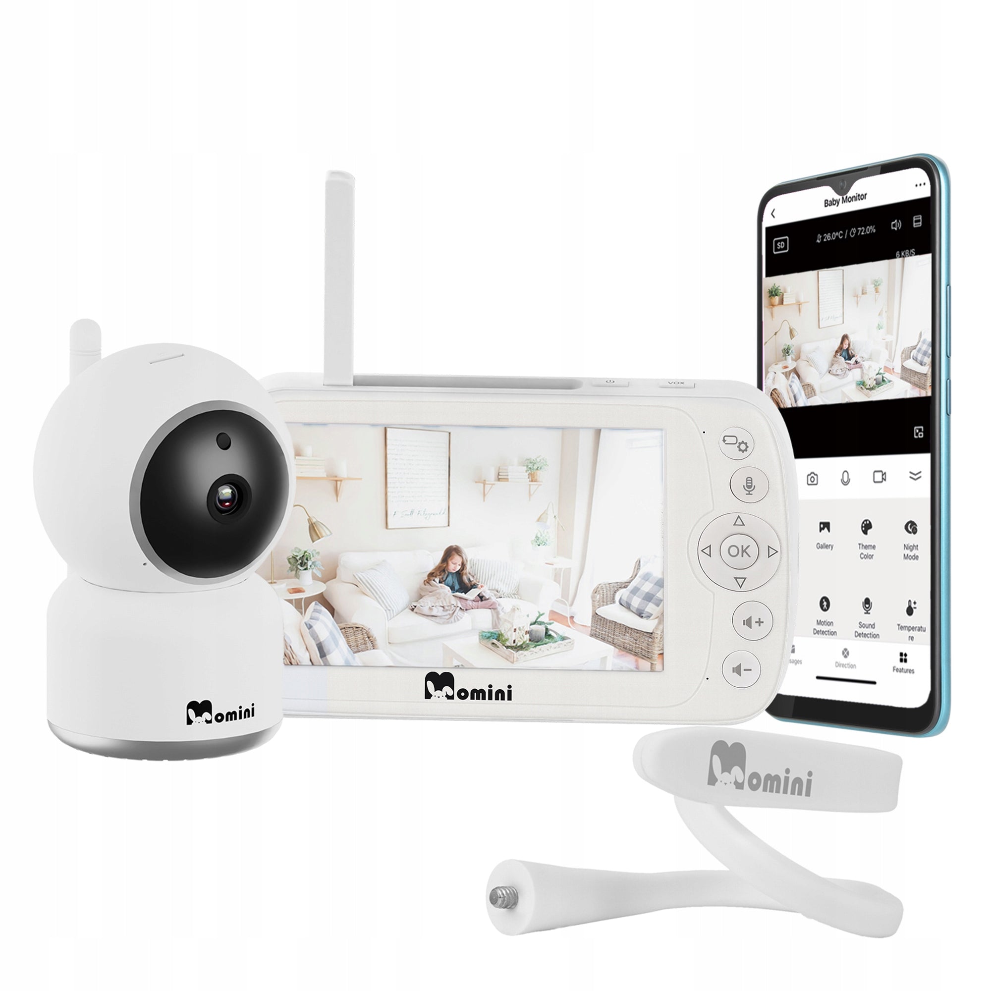 BABY MONITOR WITH CAMERA ROTATING MONITOR LCD DISPLAY 5" FHD Packaging status original