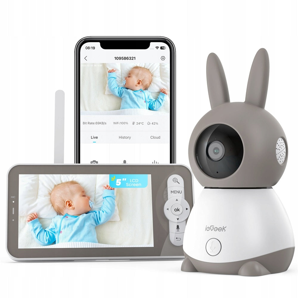 BABY MONITOR WITH WIFI CAMERA 720P PTZ 355°+LCD MONITOR 5" 3000mAh AKU
