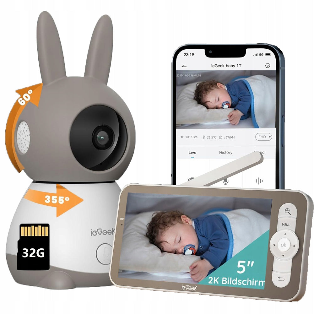 BABY MONITOR WITH WIFI CAMERA ROTATING + 32G card + 5" LCD MONITOR