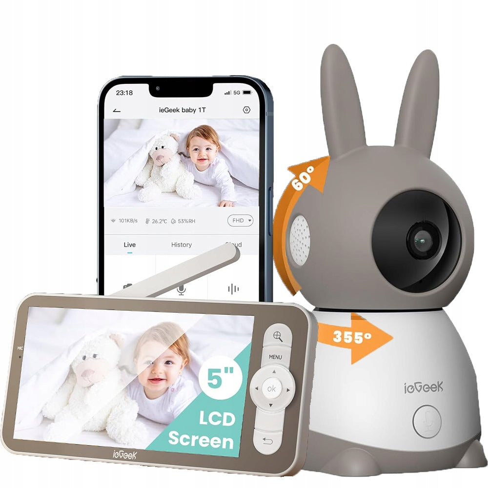 BABY MONITOR WITH WIFI CAMERA ROTATING FULL HD + LCD MONITOR 5" 4XZOOM