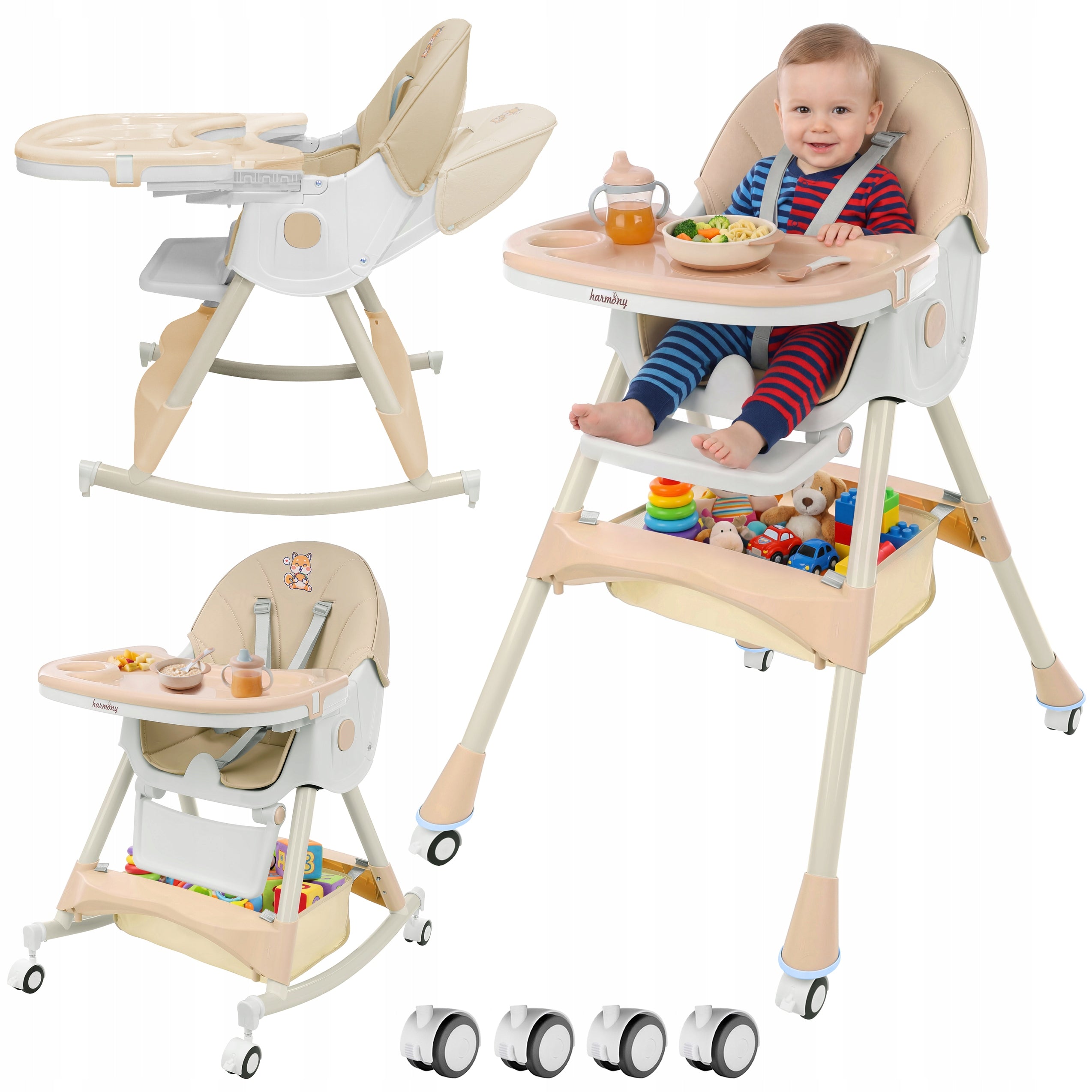 BABY ROCKER FEEDING CHAIR 6IN1 ADJUSTABLE FOLDING BEIGE