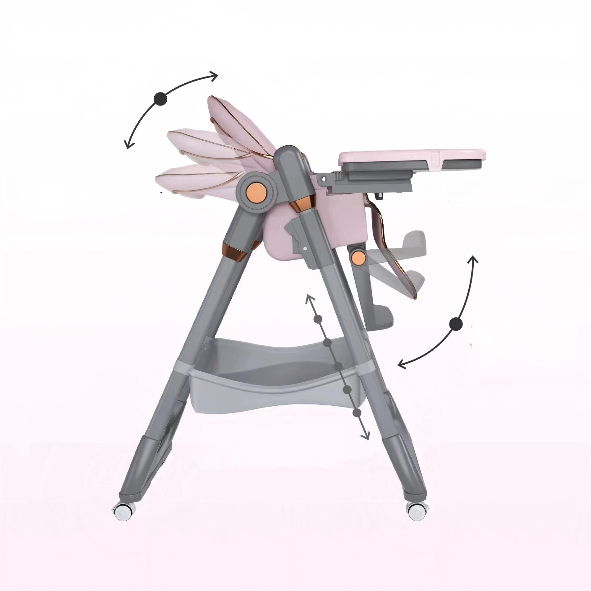 BABY ROCKER FEEDING CHAIR ADJUSTABLE FOLDING, PINK WHEELS Color multicolor