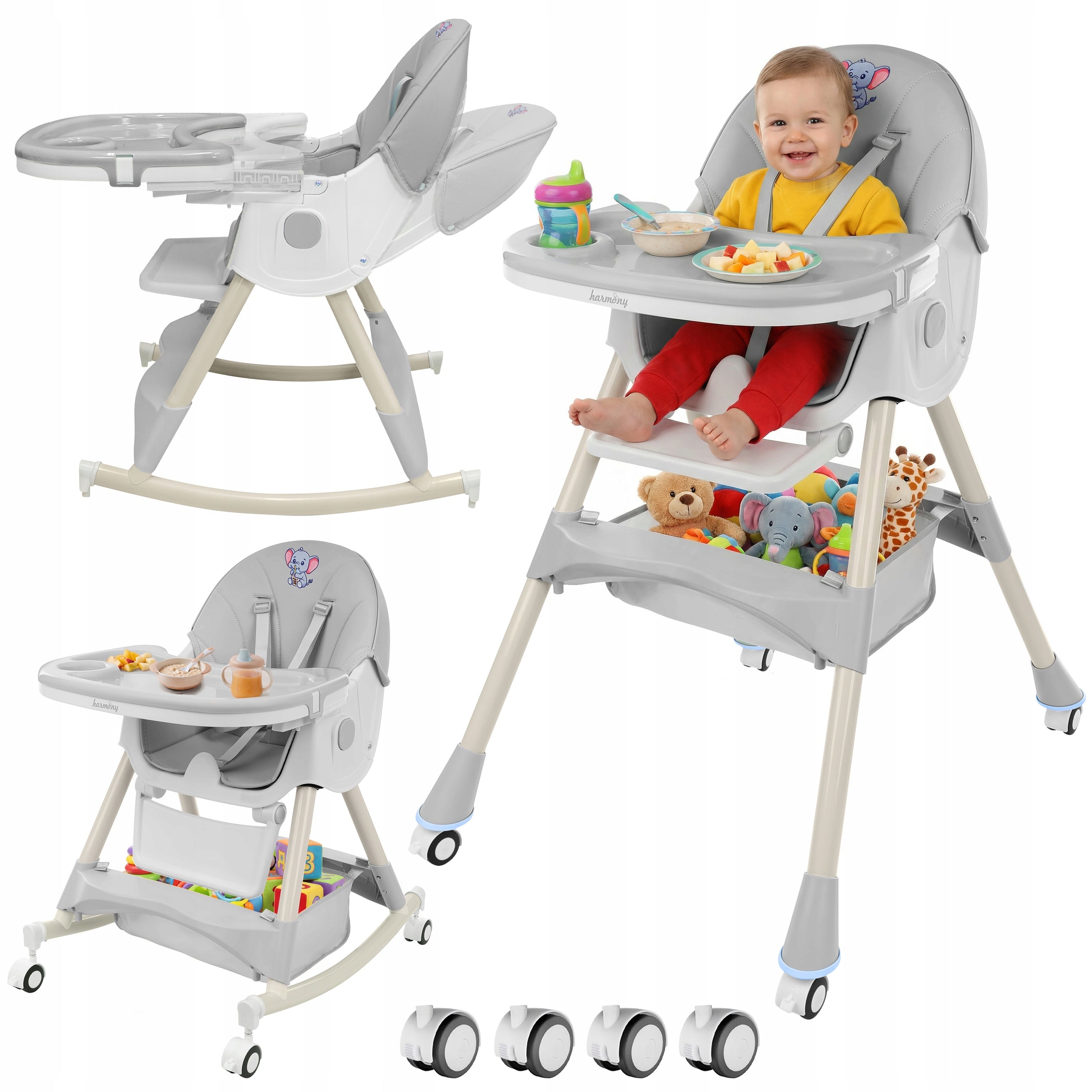BABY ROCKER HIGHCHAIR 6IN1 ADJUSTABLE FOLDING GREY