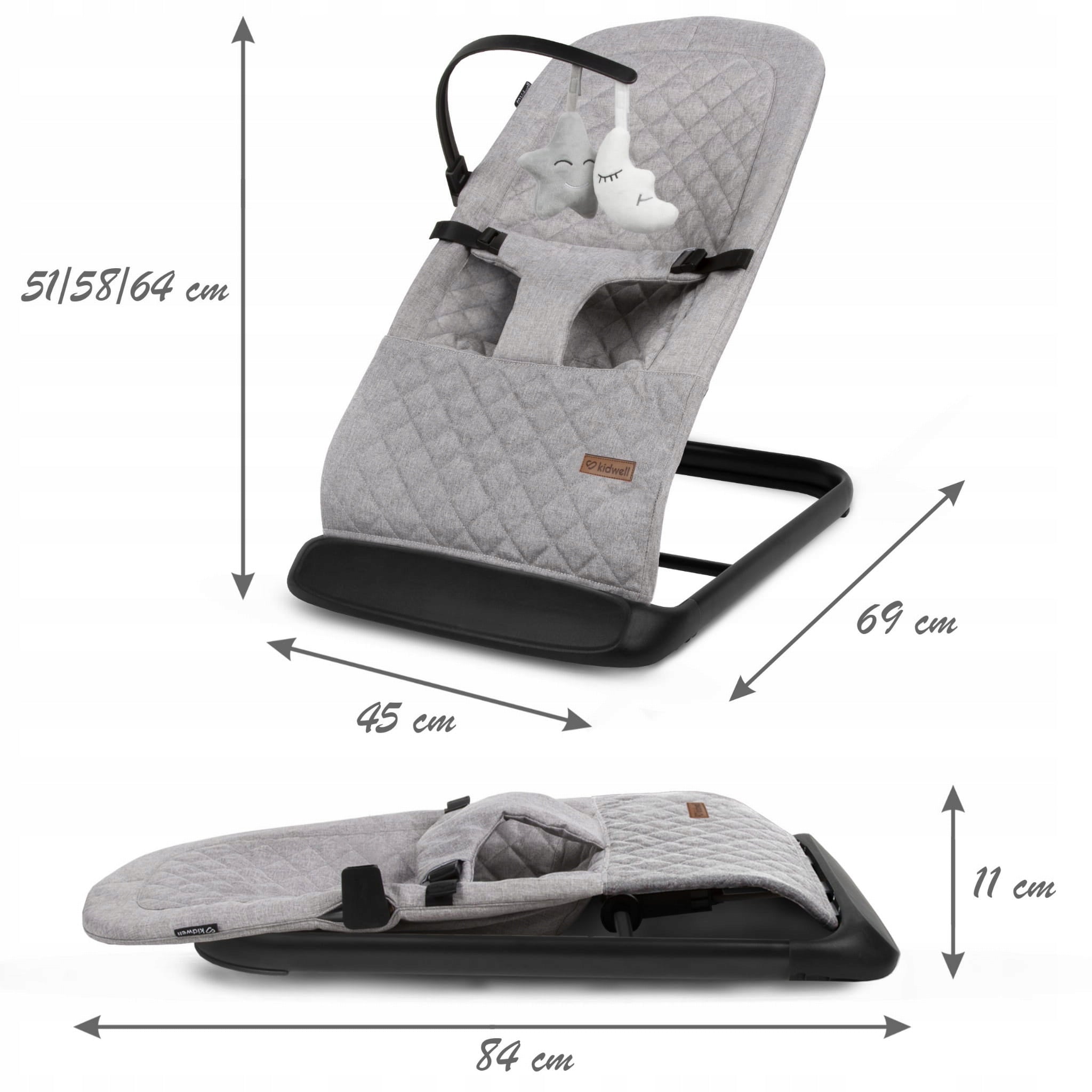BABY ROCKER LOUNGER 2in1 KIDWELL LARO FULL GREY/BLACK FOLDING Manufacturer code LEBULAR01A5