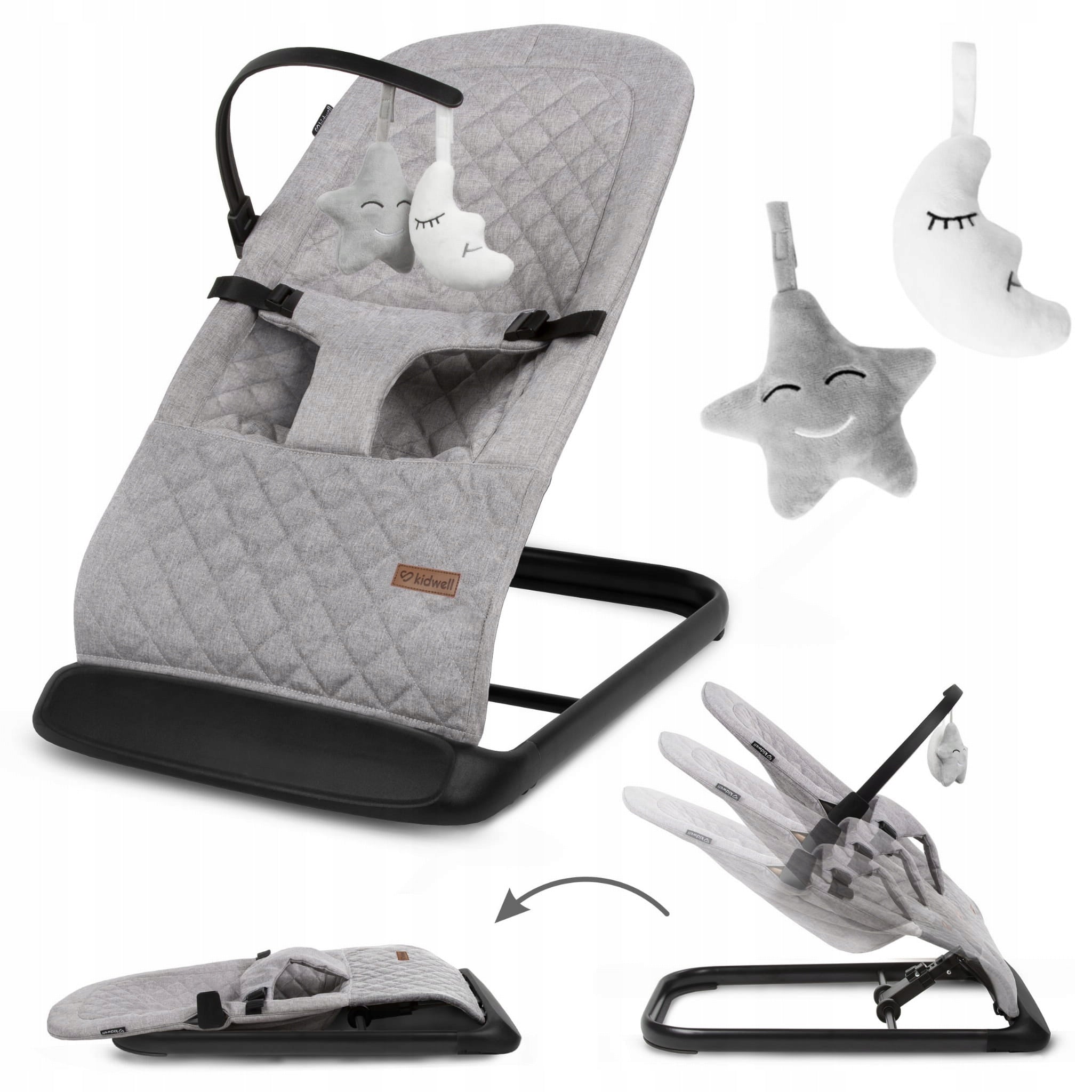 BABY ROCKER LOUNGER 2in1 KIDWELL LARO FULL GREY/BLACK FOLDING