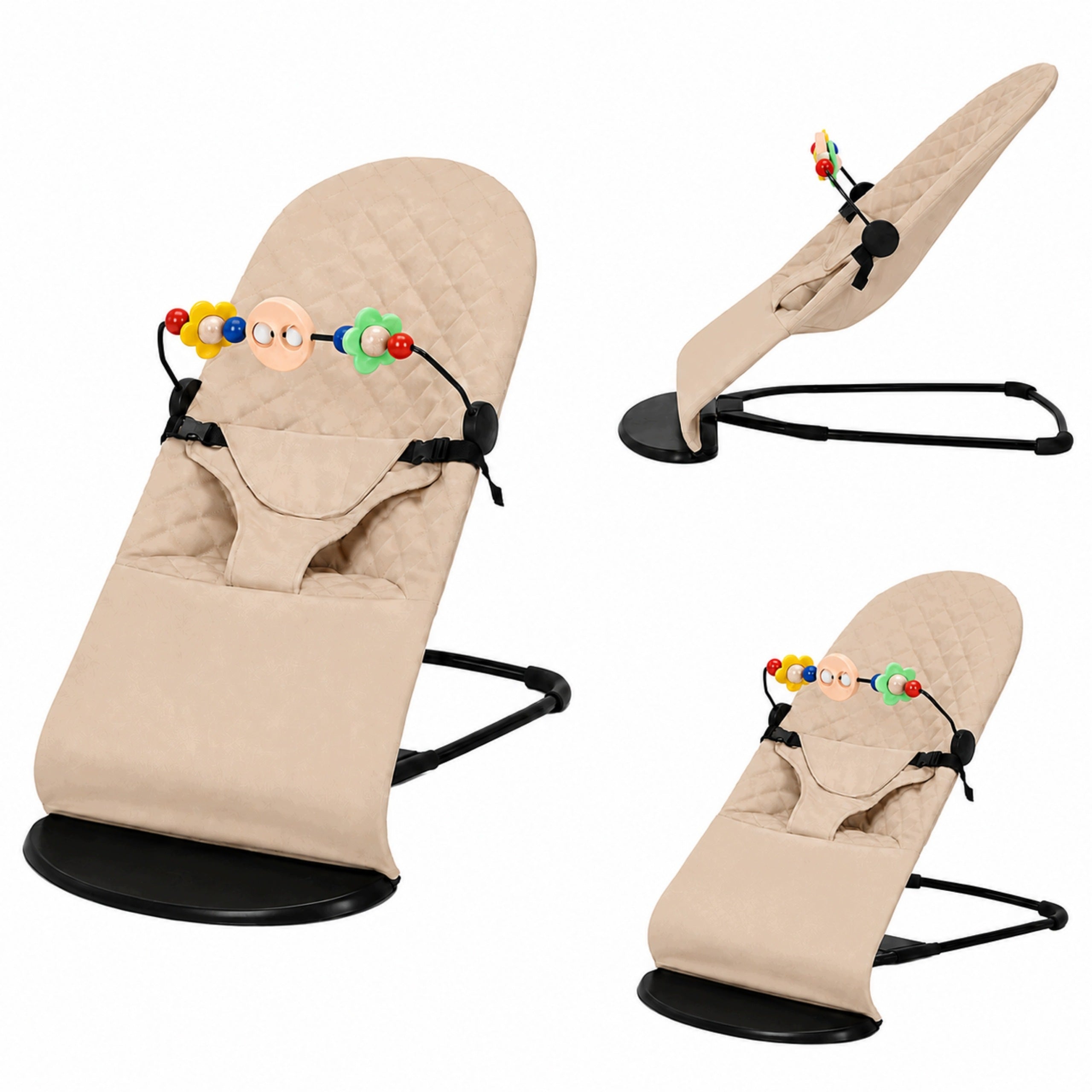 BABY ROCKER LOUNGER BEIGE + HEADBAND WITH TOYS ROCKER