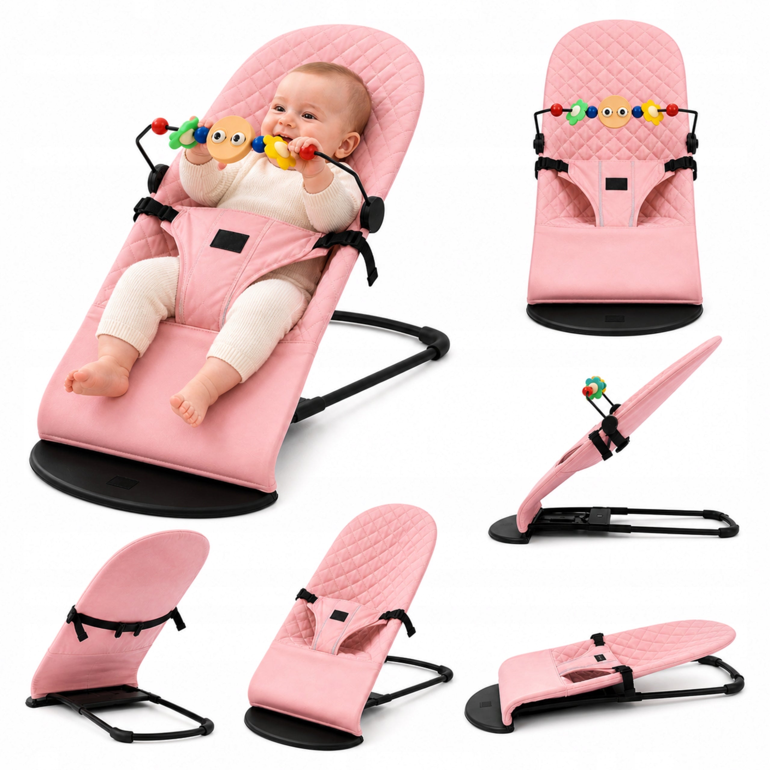 BABY ROCKER LOUNGER PINK + HEADBAND WITH TOYS GIFT
