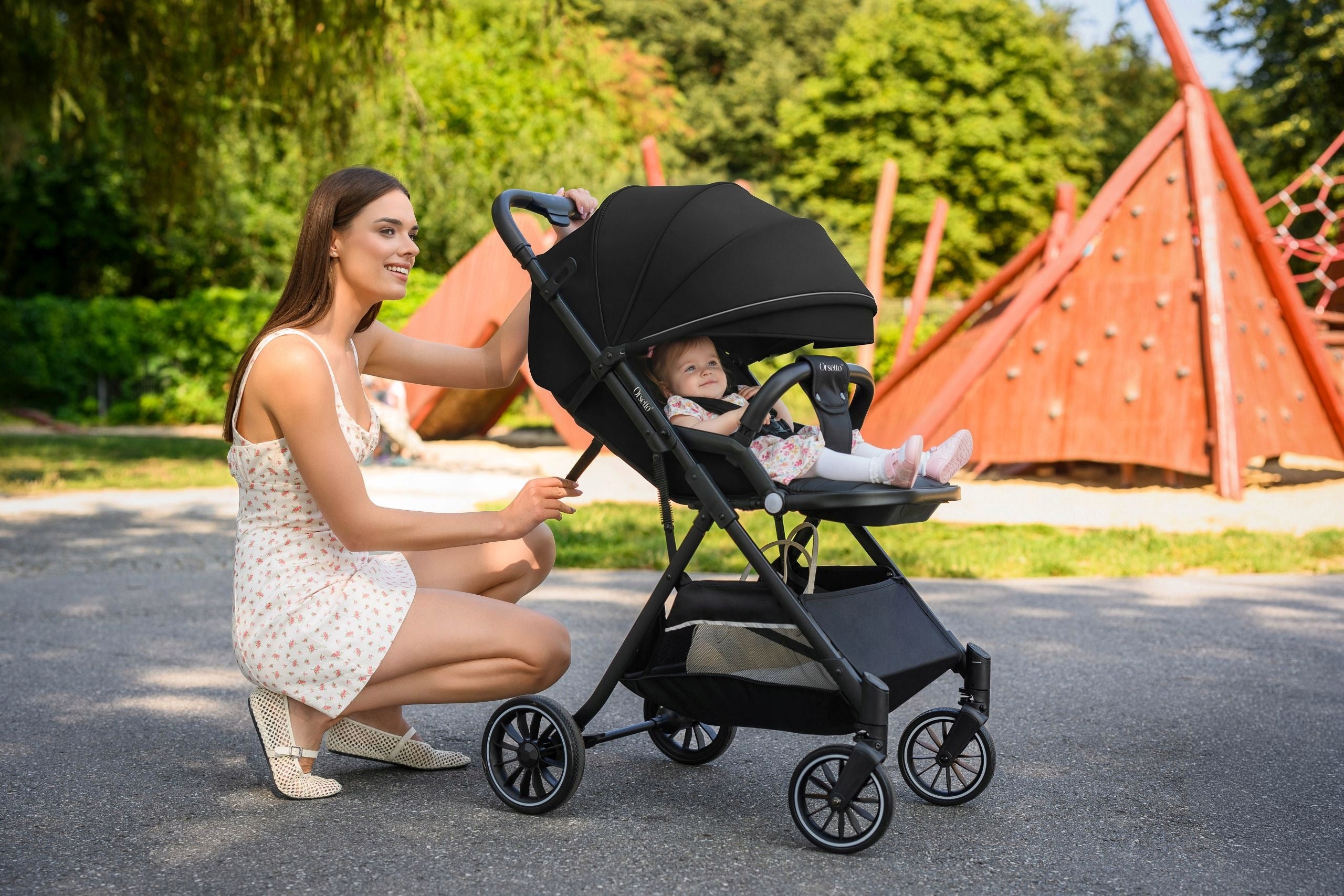 BABY STROLLER AURORA STROLLER FOLDING LARGE LIGHTWEIGHT AUTOMATIC BLACK Brand Orsetto