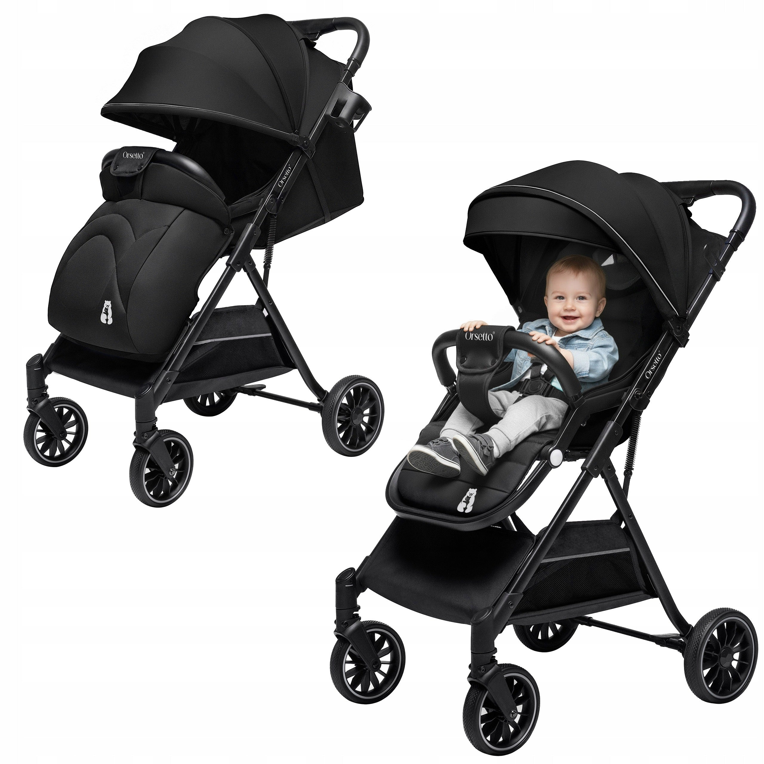 BABY STROLLER AURORA STROLLER FOLDING LARGE LIGHTWEIGHT AUTOMATIC BLACK