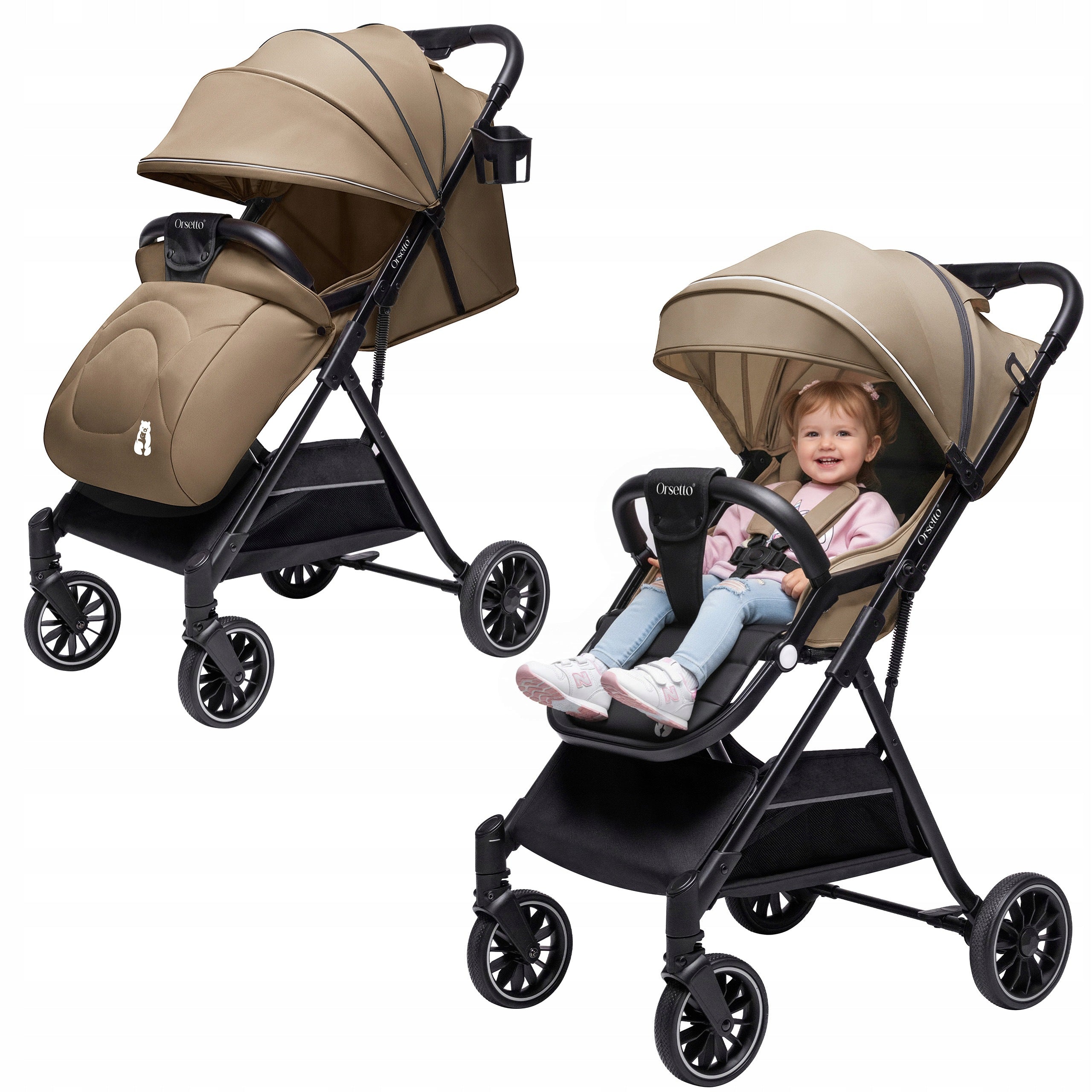 BABY STROLLER AURORA STROLLER UP TO 22 kg LARGE LIGHT AUTOMATIC BEIGE