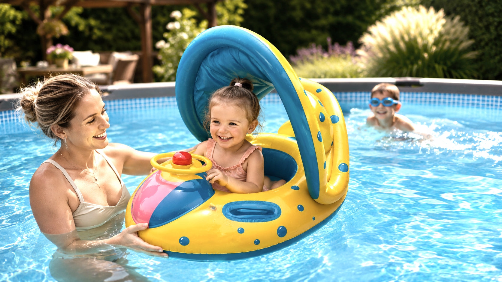 BABY SWIMMING WHEEL CHILDREN WITH STEERING WHEEL INFLATABLE PONTOON Color blue