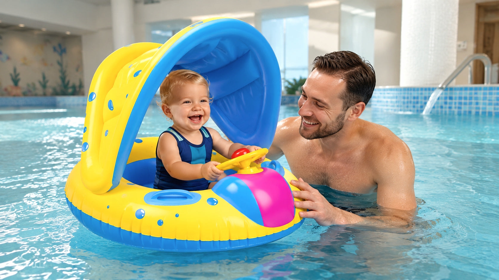 BABY SWIMMING WHEEL CHILDREN WITH STEERING WHEEL INFLATABLE PONTOON Manufacturer code ALYD-SPYYQ-L-BLU