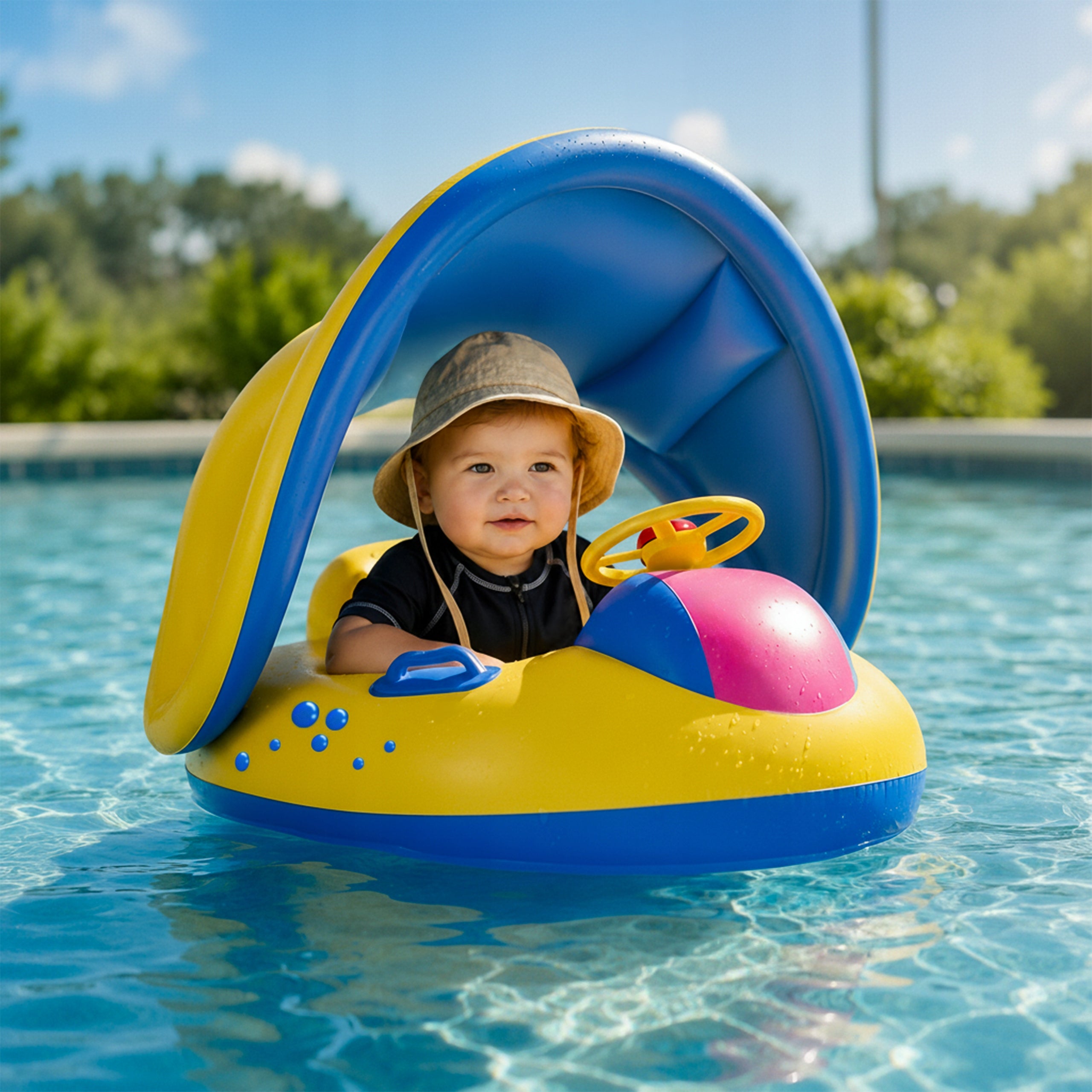 BABY SWIMMING WHEEL CHILDREN WITH STEERING WHEEL INFLATABLE PONTOON Packaging status original