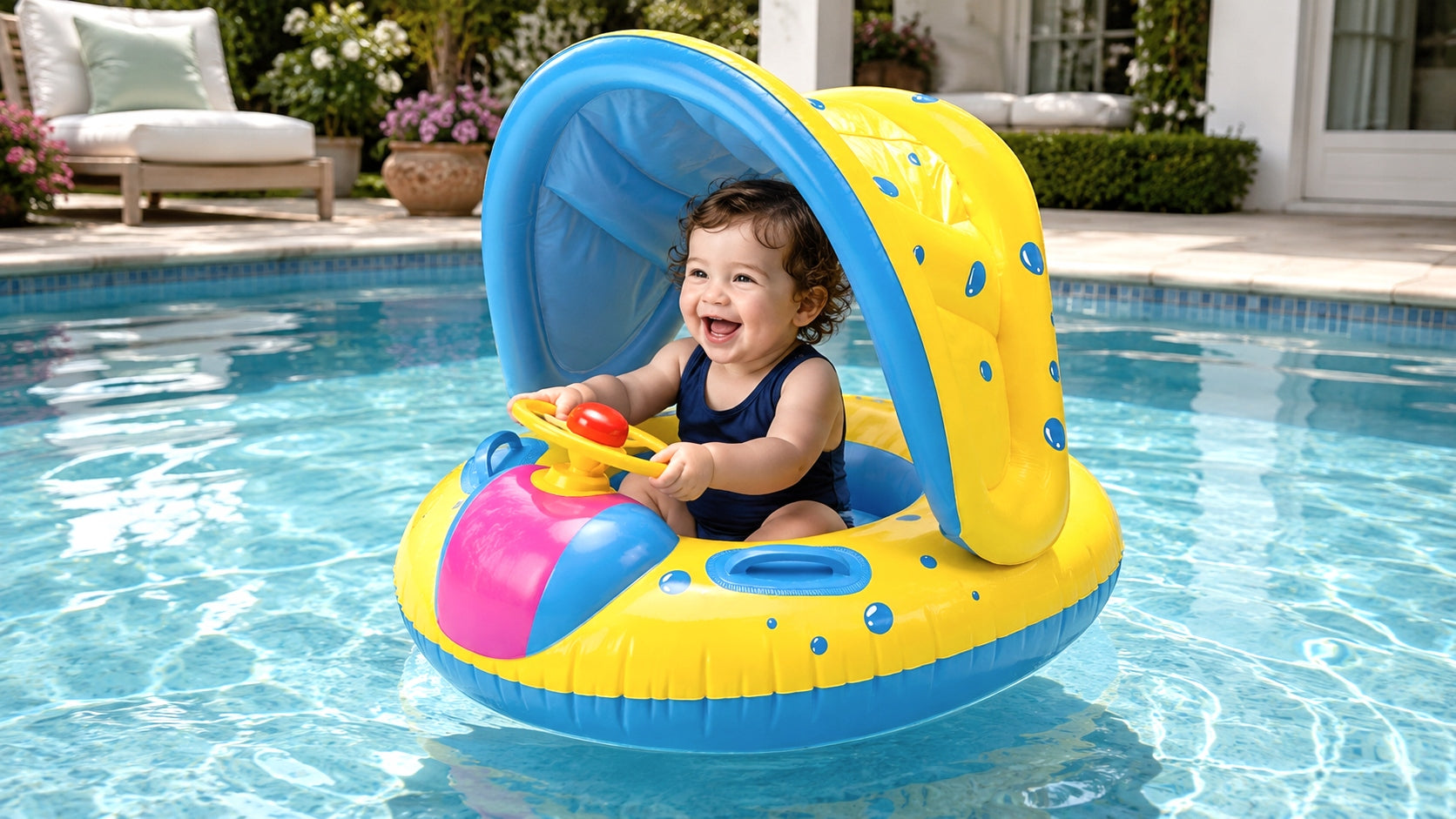 BABY SWIMMING WHEEL CHILDREN WITH STEERING WHEEL INFLATABLE PONTOON Packaging status original