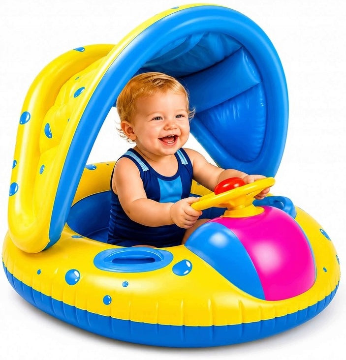 BABY SWIMMING WHEEL KIDS WITH CANOPY STEERING WHEEL INFLATABLE PONTOON