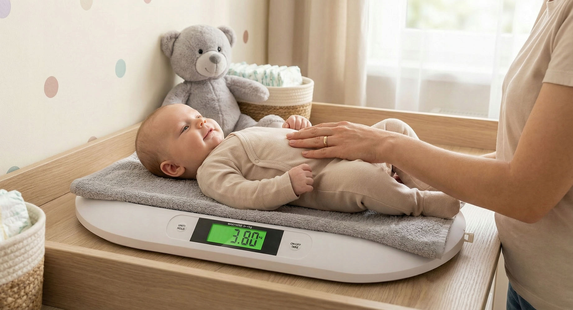 BABY WEIGHING SCALE FOR INFANTS UP TO 20KG LCD WITH MEASURING CUP Manufacturer code BEBE