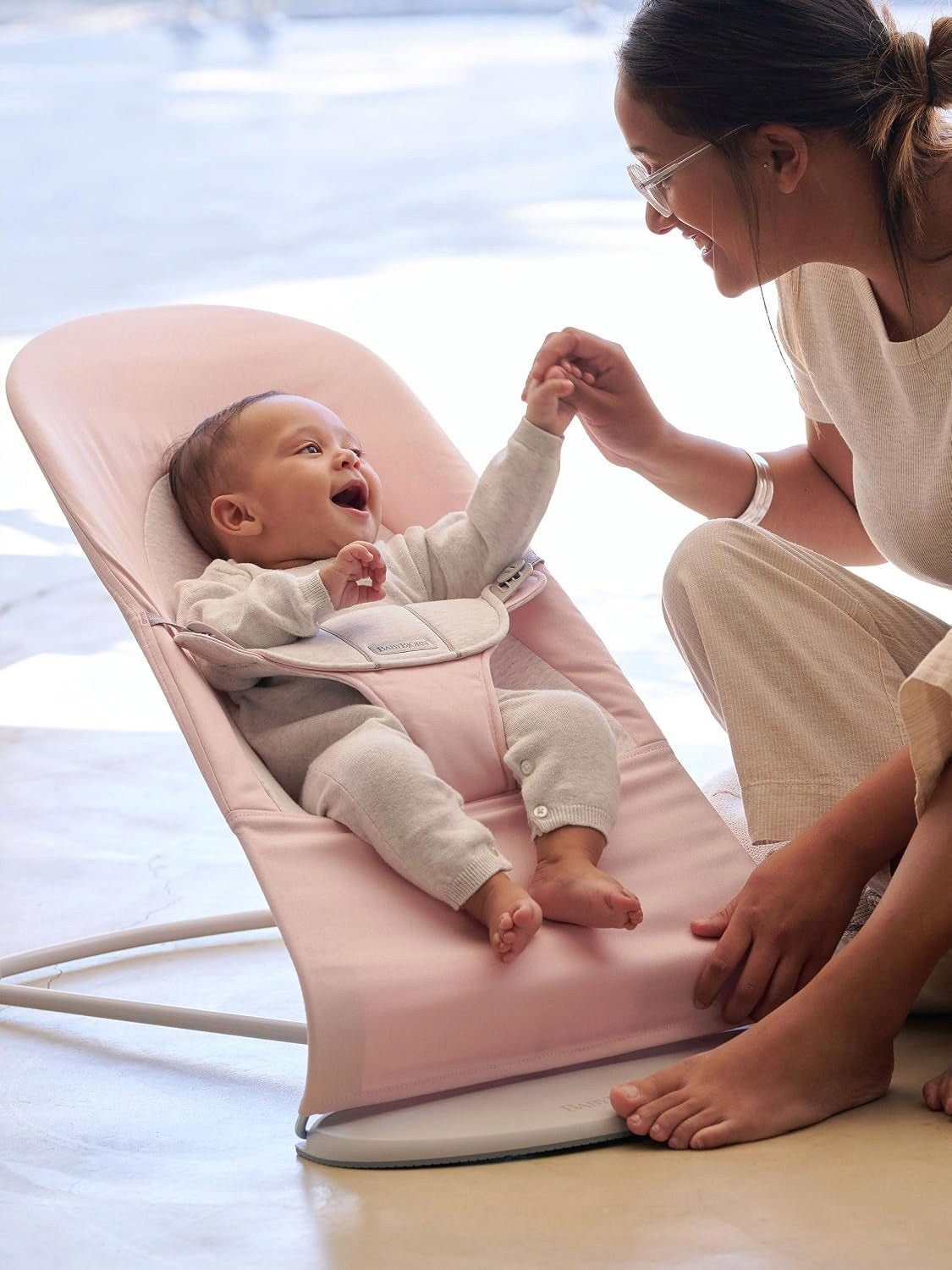 BABYBJORN LOUNGER BALANCE SOFT COTTON/JERSEY Light Pink/Grey up to 13kg Brand BabyBjörn