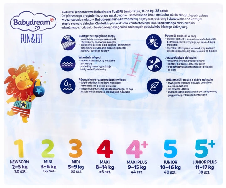 BABYDREAM Fun&Fit Diapers +5 Junior 11-17 kg 38 pcs Line other