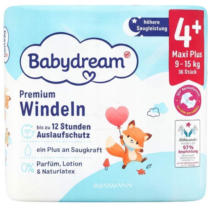 BABYDREAM Premium Diapers 4+ Maxi Plus 9-15 kg 36 pieces