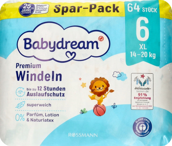 BABYDREAM Premium Disposable Premium Diapers XL 14-20 kg 64 Pieces