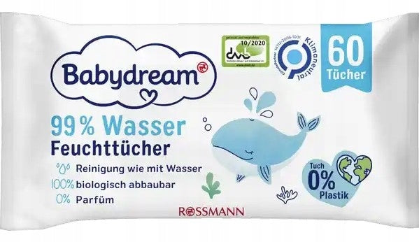 BABYDREAM WATER WIPES MOISTURIZED 99% WATER 3x180=540 pcs. Brand Babydream