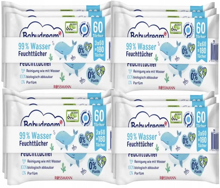 BABYDREAM WIPES MOISTURIZED 99% WATER 4x180=720 pcs. Packaging status original
