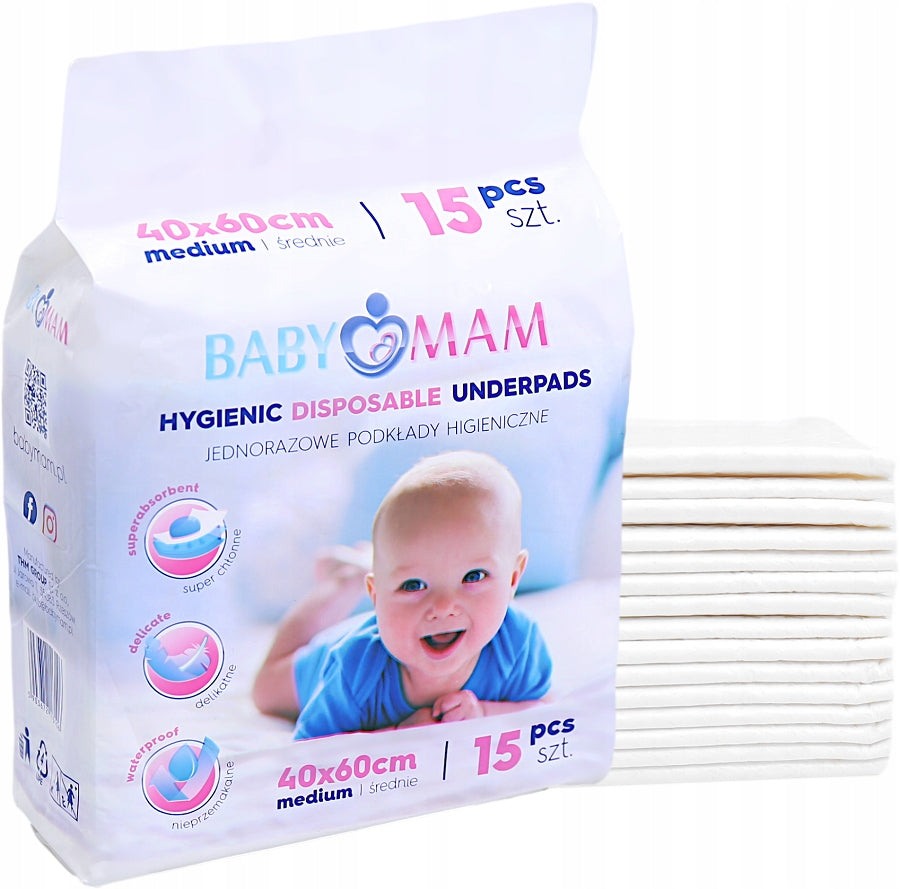 BABYMAM DISPOSABLE FOUNDATION 40x60 cm HYGIENE FOUNDATIONS CHANGING TABLE 15pcs