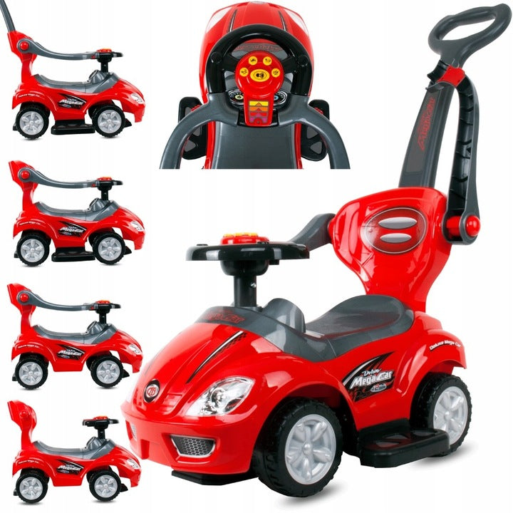 Paspiriama mašinėlė-stumdukas Mega Car 3in1, raudona