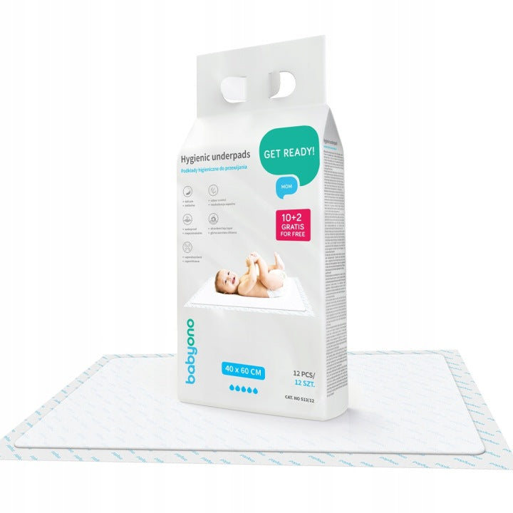 BABYONO CHANGING PADS WITH ADHESIVE 12 pcs. 40x60 cm Manufacturer code 513/12