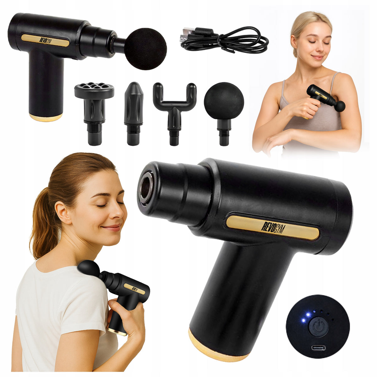 BACK MASSAGE GUN FOR FOOT BODY MASSAGE GUN USB-C REPLACEABLE TIPS
