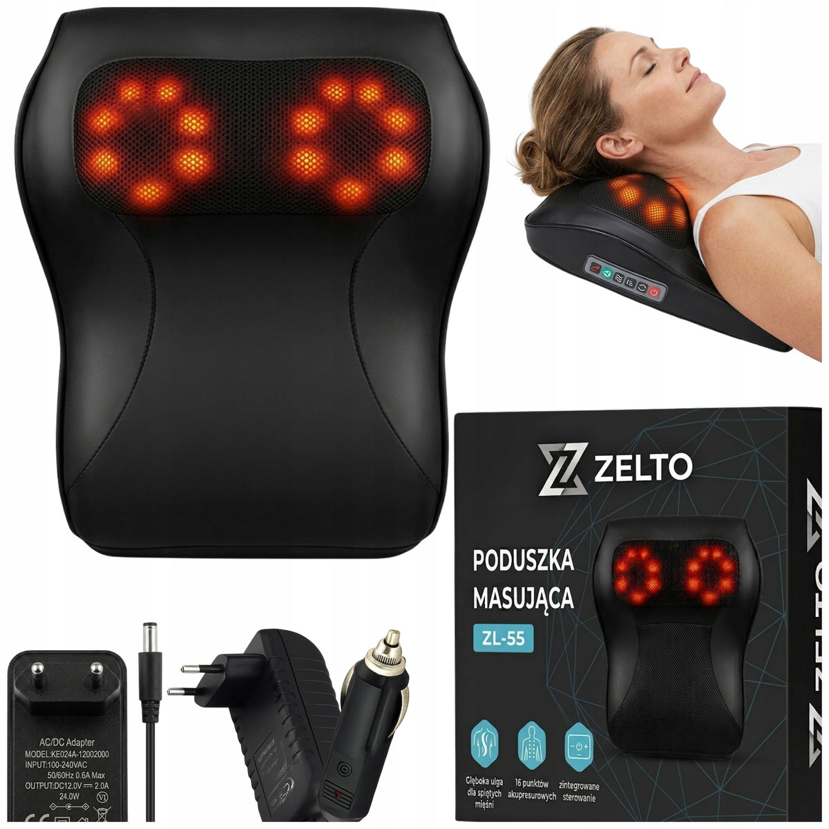BACK MASSAGER NECK FEET HEATED MASSAGE PILLOW SHIATSU POWER