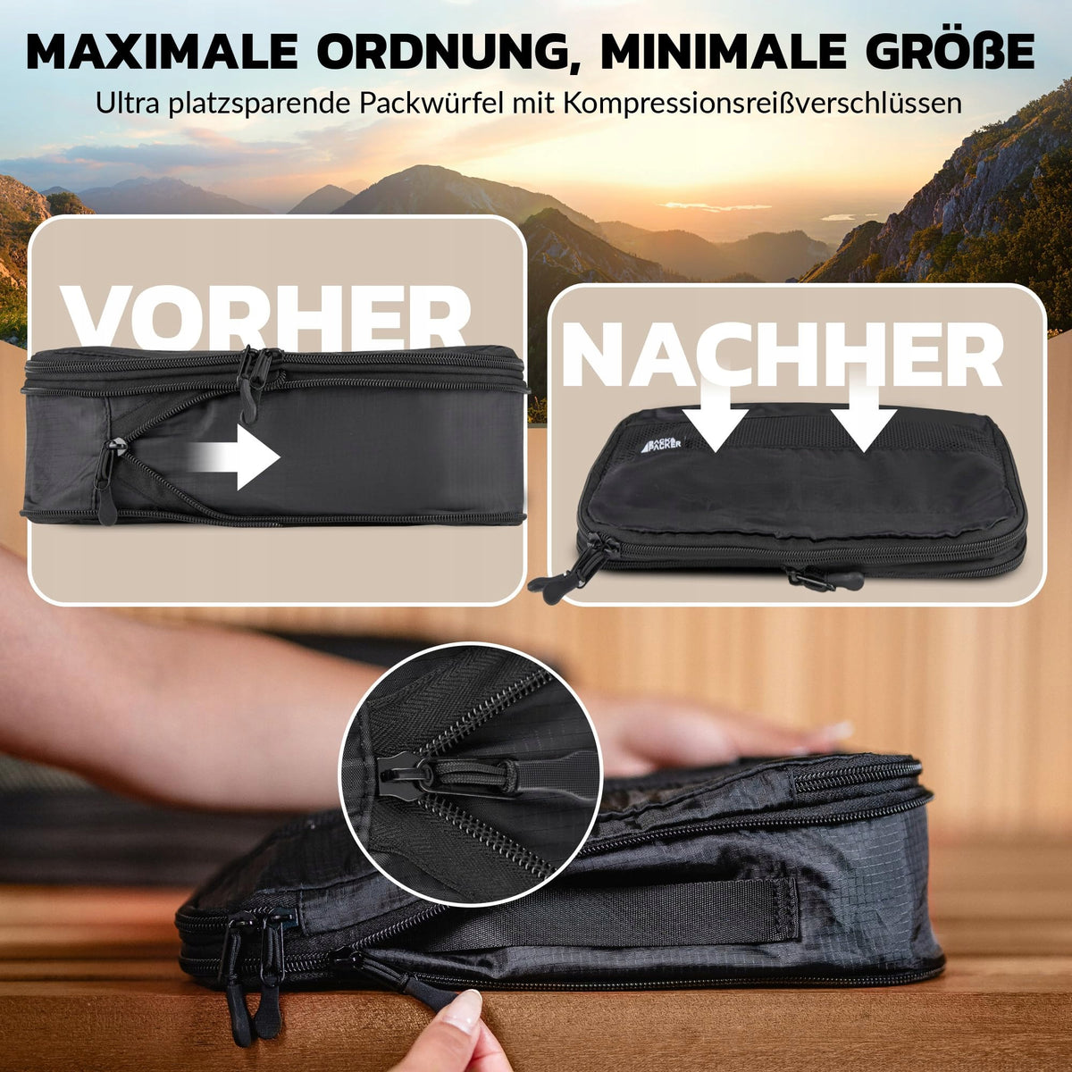 BACK&PACKER Travel Organizer 6 Pcs Black Compression Waterproof Packaging status original