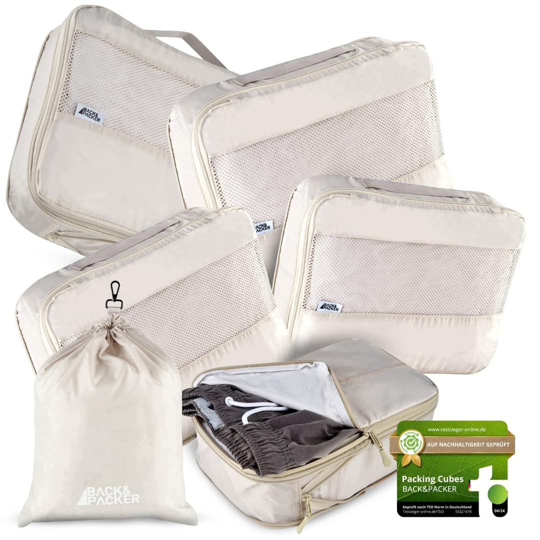 BACK&PACKER Travel Organizer 6 Pcs With Compression Beige For Luggage
