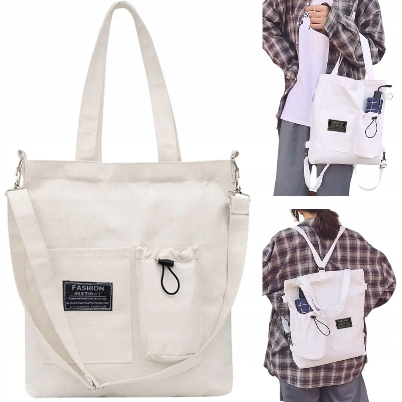 BACKPACK 2-IN-1 WOMEN'S BAG FOR SUMMER WHITE CANVAS SUMMER FOR A TRIP