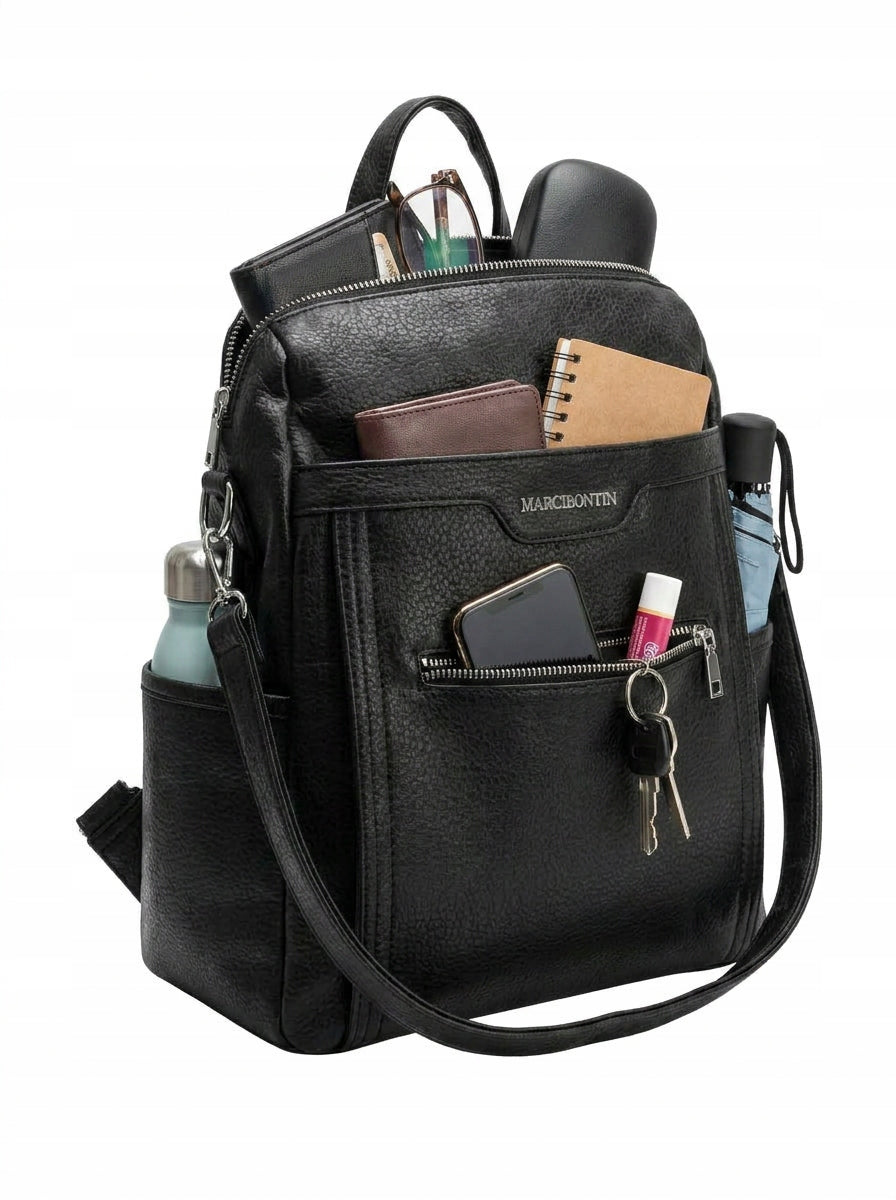 BACKPACK 2in1 CITY BAG BLACK QUALITY POCKETS ROOMY A4 WALLET Brand no brand