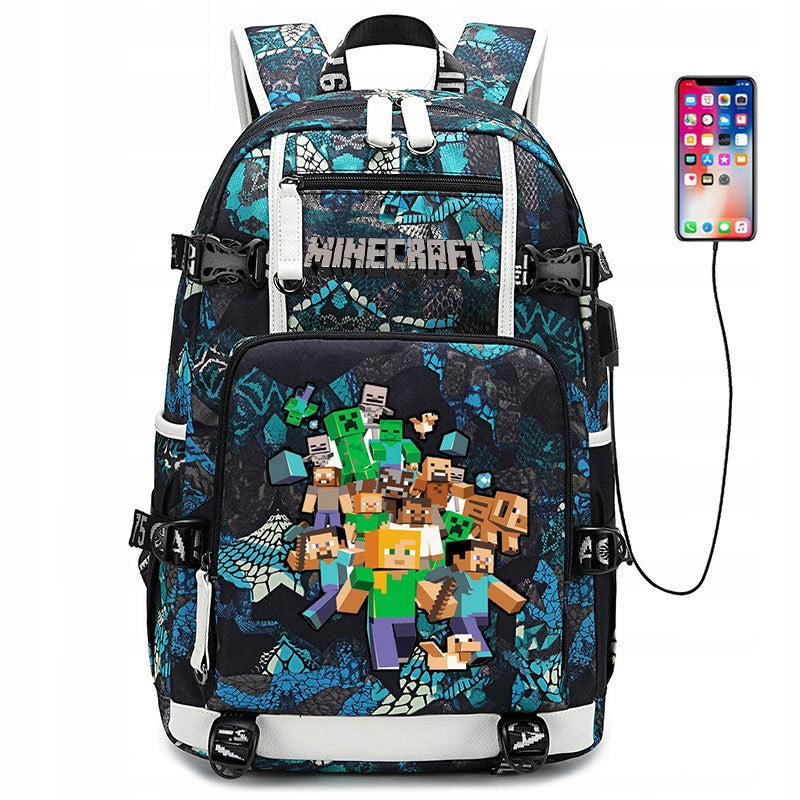 BACKPACK A4 Minecraft WATERPROOF USB PATTERNS high quality