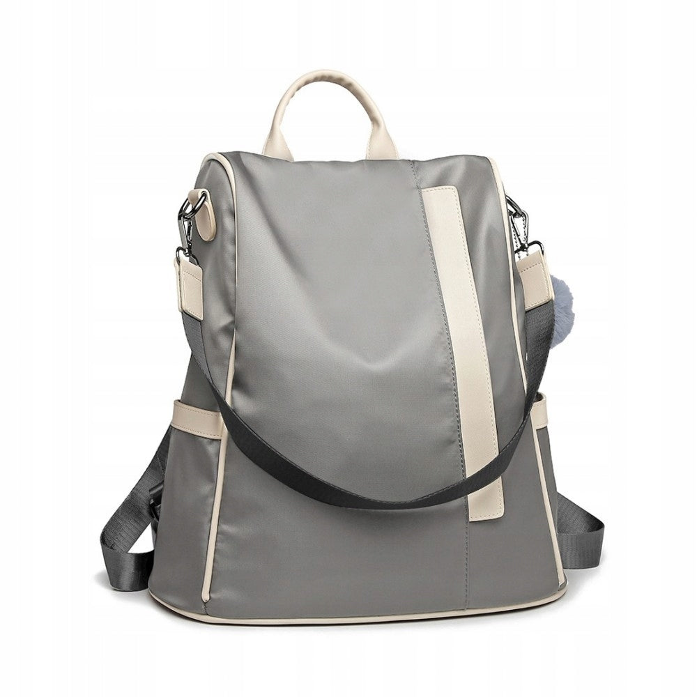BACKPACK BAG 2IN1 URBAN WOMEN'S WITH KEYCHAIN GREY MISS LULU NYLON Brand Kono