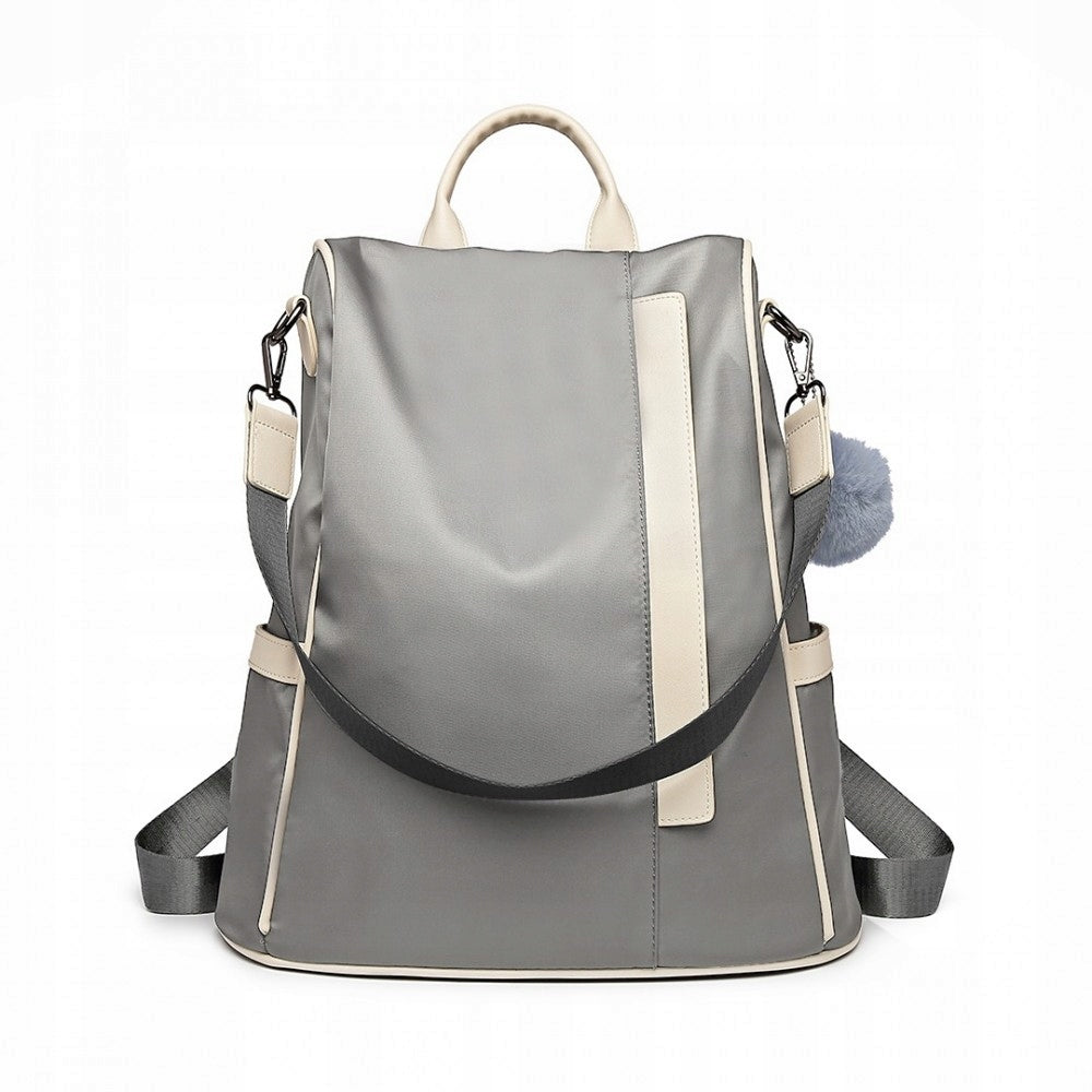 BACKPACK BAG 2IN1 URBAN WOMEN'S WITH KEYCHAIN GREY MISS LULU NYLON