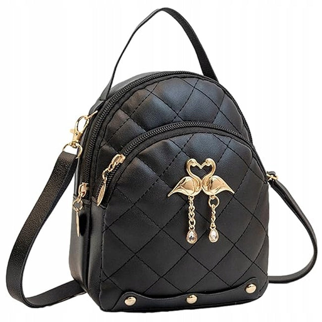 BACKPACK BLACK SMALL BACKPACK Bag FLAMINGOS Gold for Girls 2in1