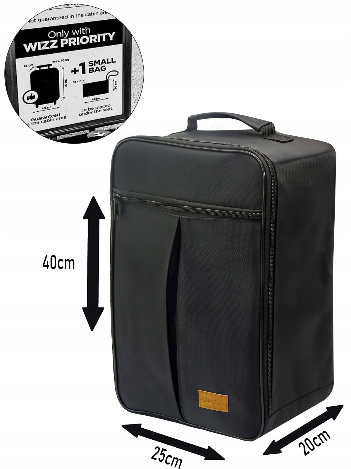 BACKPACK BLACK for AIRPLANE Cabin BAGAZ Handheld GRACIO Ryanair Wizzair Brand Gracio