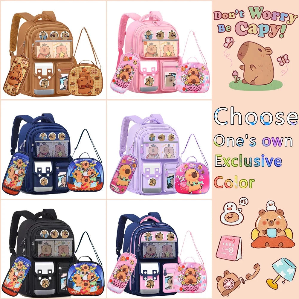 BACKPACK CAPYBARA SCHOOL SATCHEL A4 LARGE CLASS 3-6+ HANGER