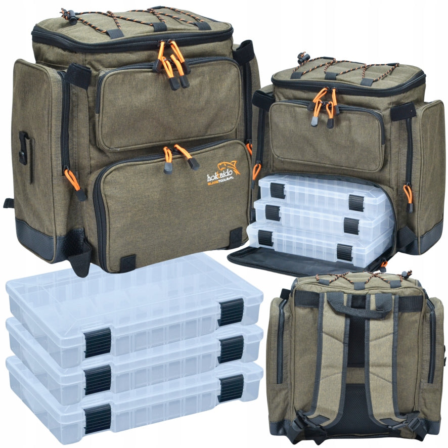 BACKPACK FISHING BAG FOR BACK 3 BOXES RIGID BOTTOM HOKKADO 38/42/21cm