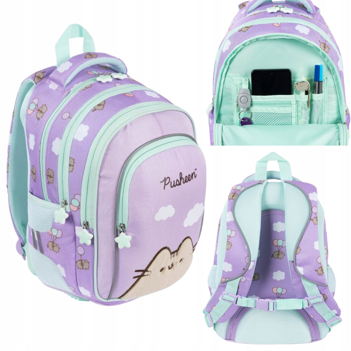 BACKPACK FOR CLASS 1 2 3 PUSHEEN PURPLE BACKPACK FOR GIRLS WITH KITTENS