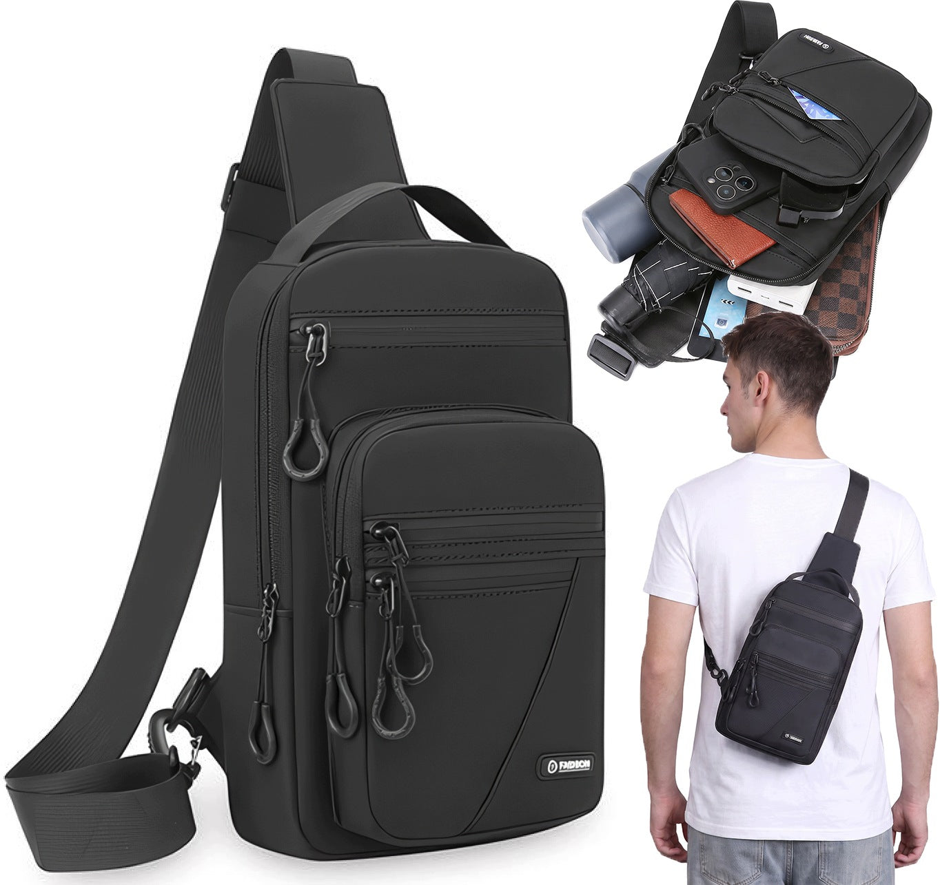 BACKPACK FOR ONE SHOULDER HAND SACHET BLACK POCKETS LIGHTWEIGHT