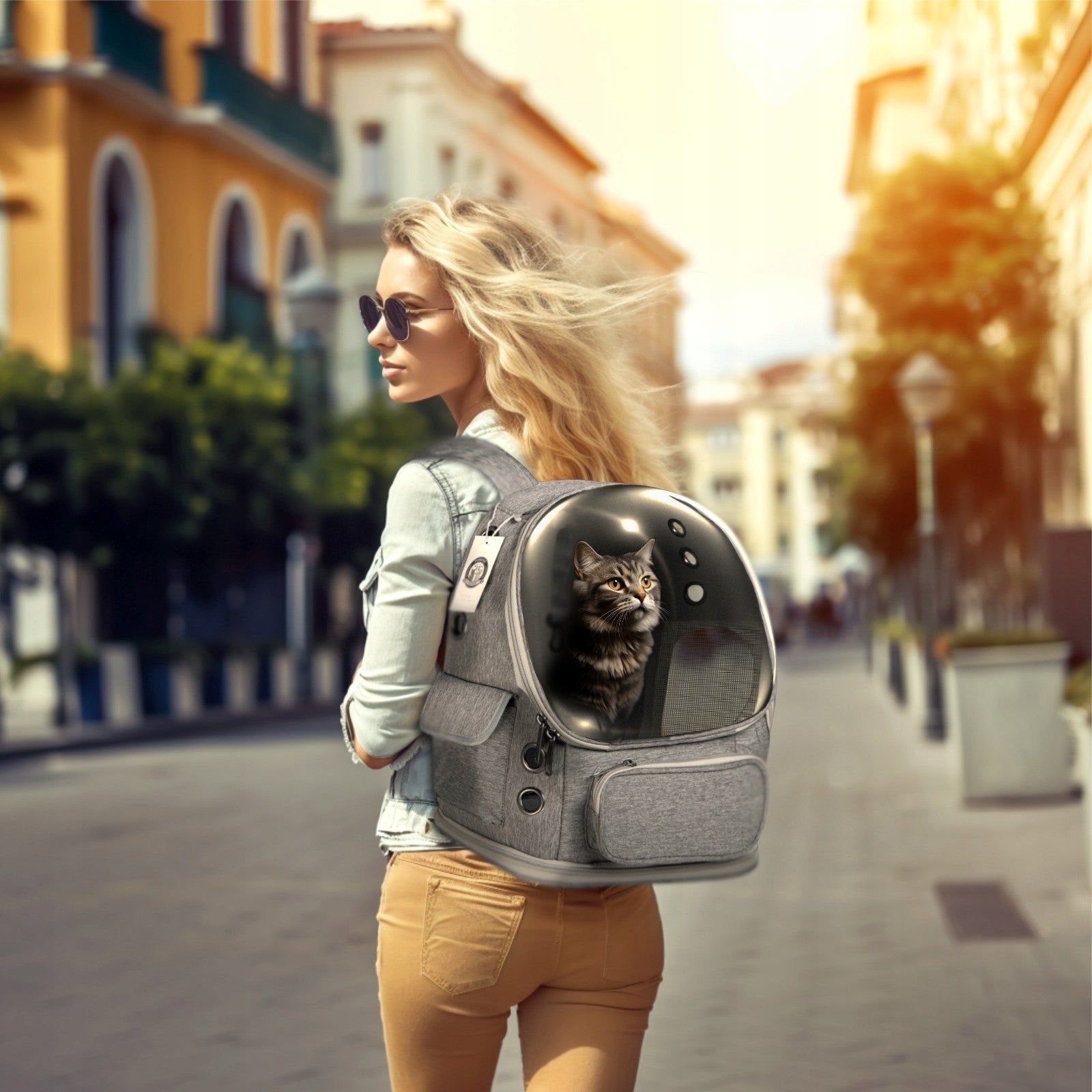 BACKPACK FOR TRANSPORTING ANIMALS TRANSPORTER BACKPACK FOR CAT DOG GREY 40X27CM Kind backpack