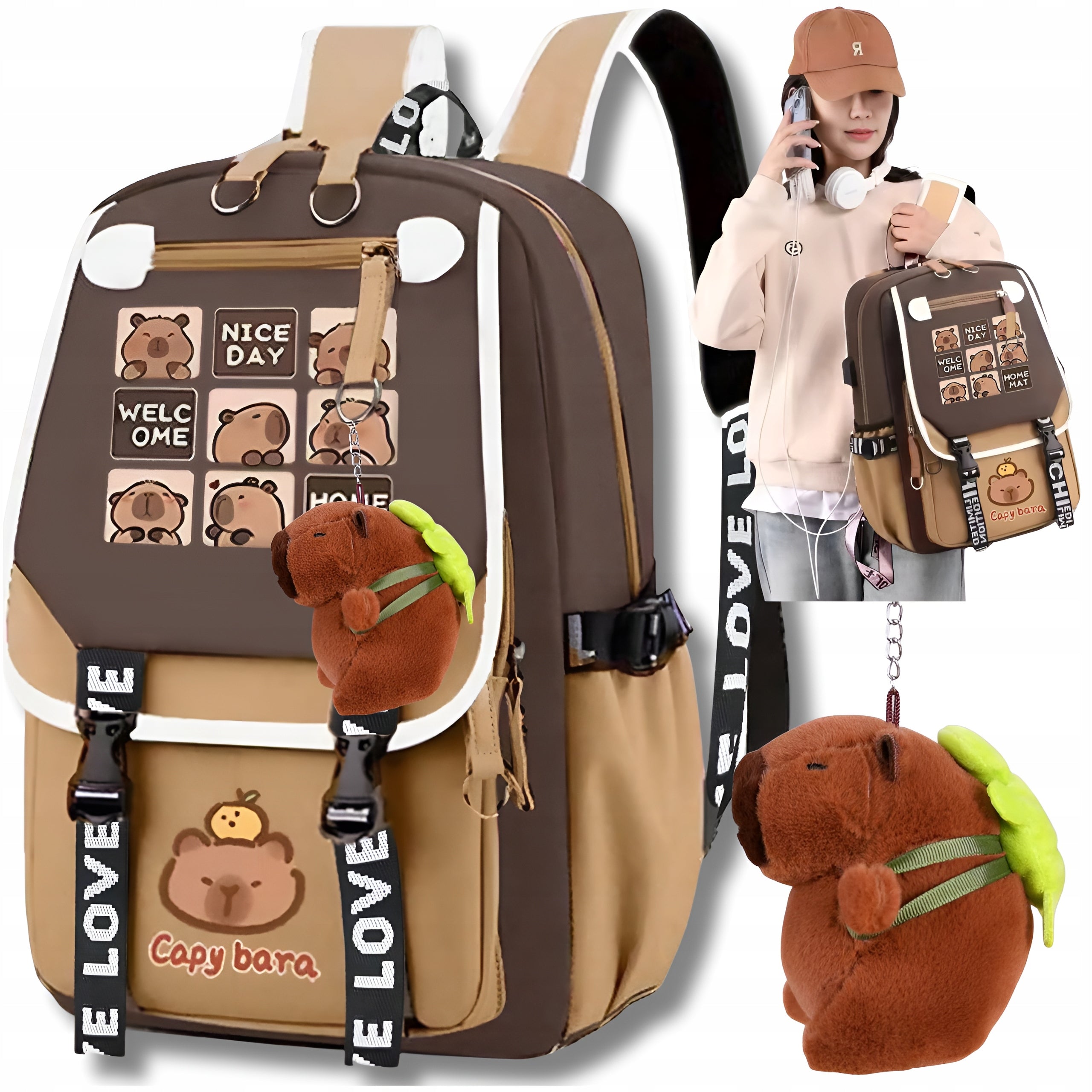 BACKPACK KAPIBARA SCHOOL SATCHEL PLUSH TOY FOR GIRLS K2 CAPIBARA