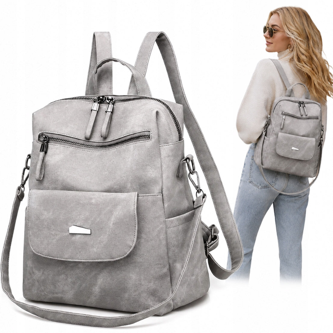 BACKPACK LEATHER BAG WOMEN'S BAG ROOMY STYLISH BACKPACK